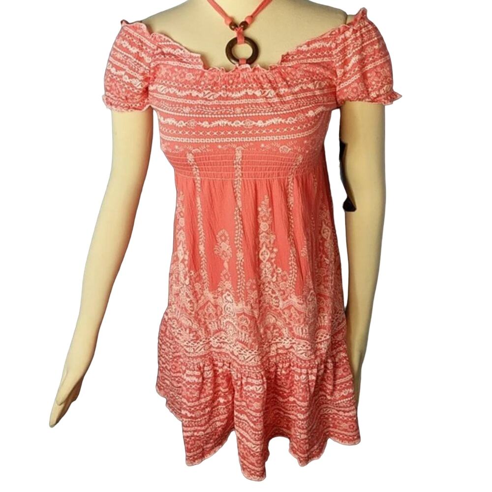 ALMOST FAMOUS Coral Off Shoulder Casual Summer Dress NEW Large